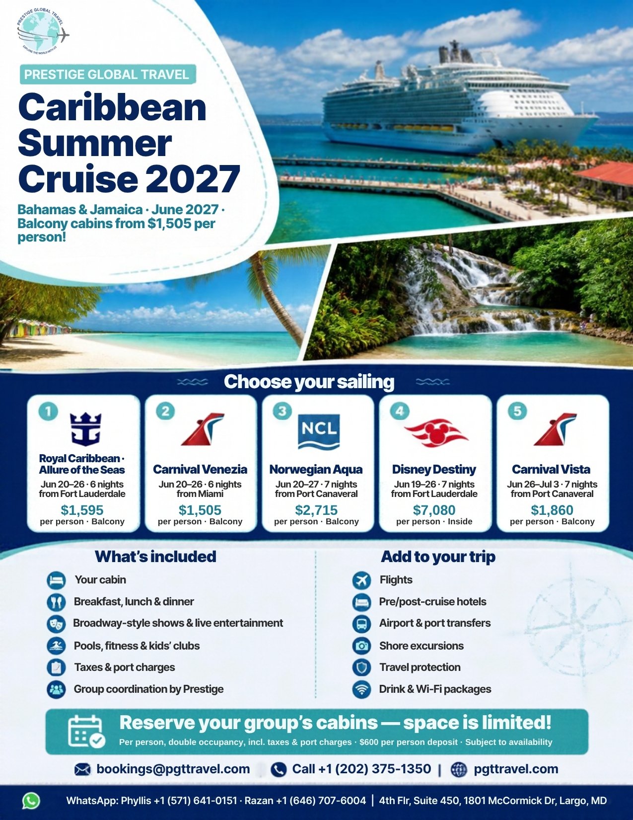 Caribbean Summer Cruise 2027 flyer with prices