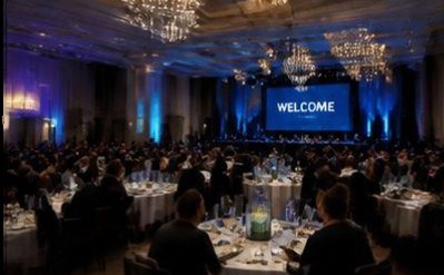 Conference room set for a corporate event