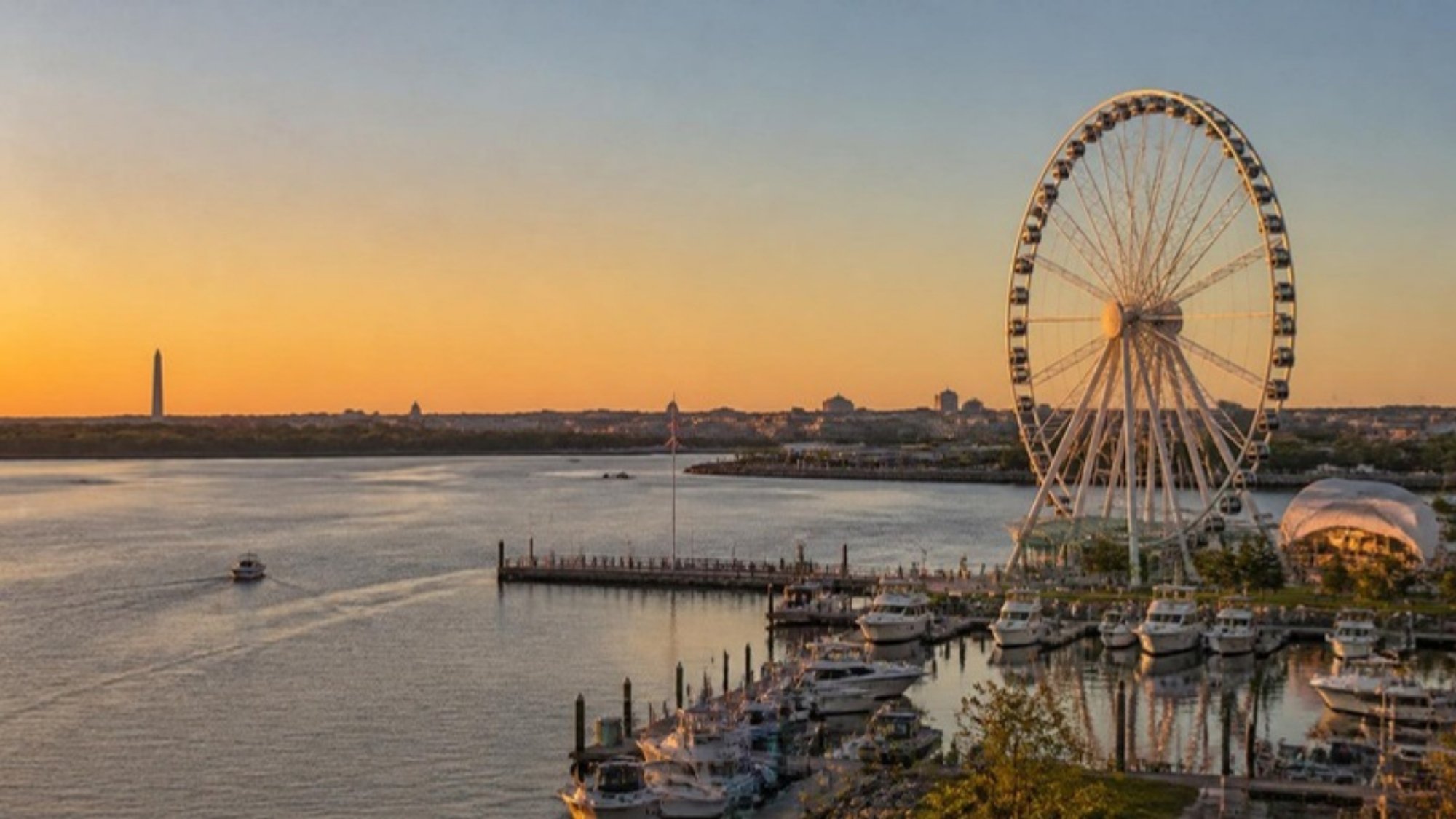 National Harbor, Maryland waterfront near our Largo office, with Washington, DC in the distance